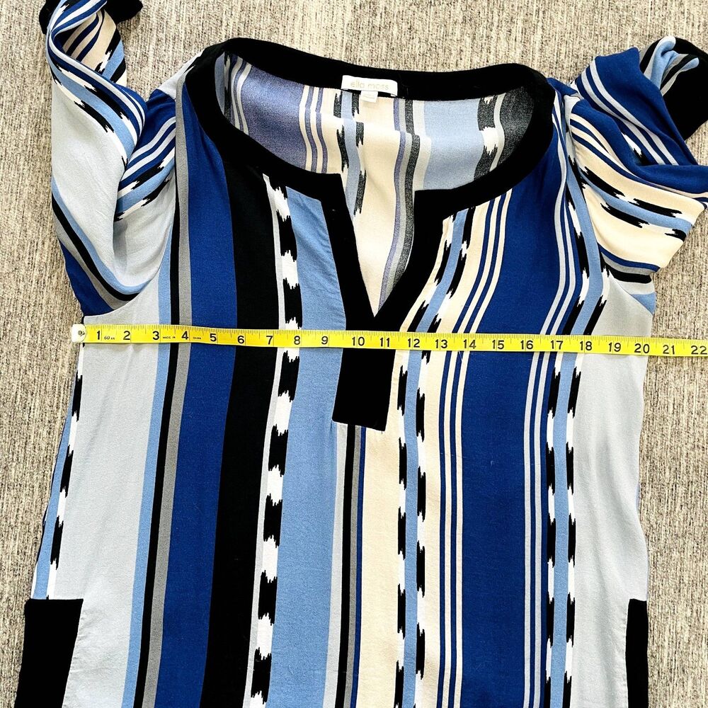 Ella Moss Blue & Black Print Tunic Blouse Size L - Picture 5 of 12